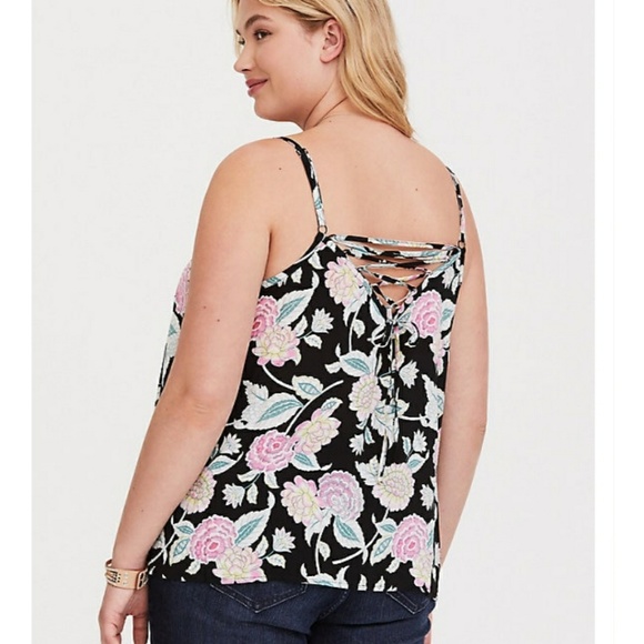 Torrid Black Floral Lace Up Blouse - Picture 3 of 6